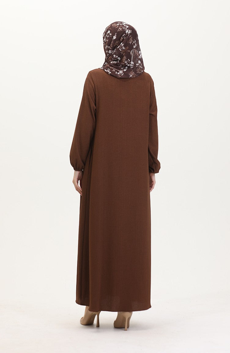 Abaya à Fronces 1027-05 Marron 1027-05