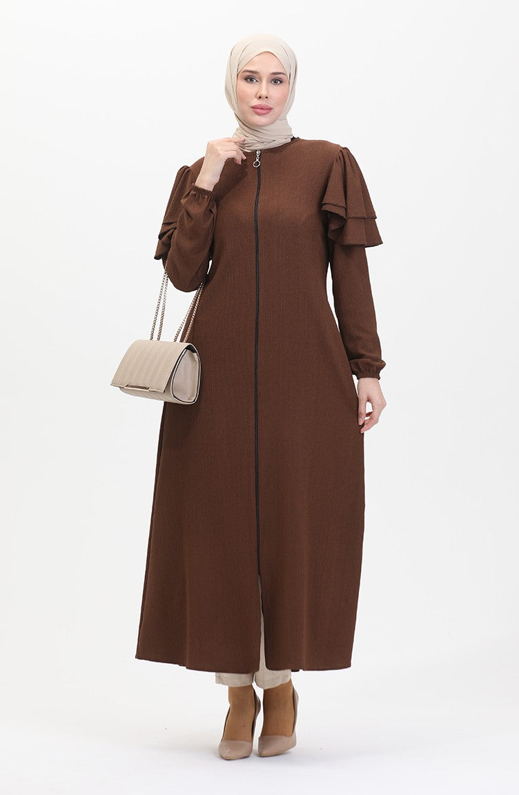 Abaya Avec Manches à Froufrous 1050-06 Marron 1050-06