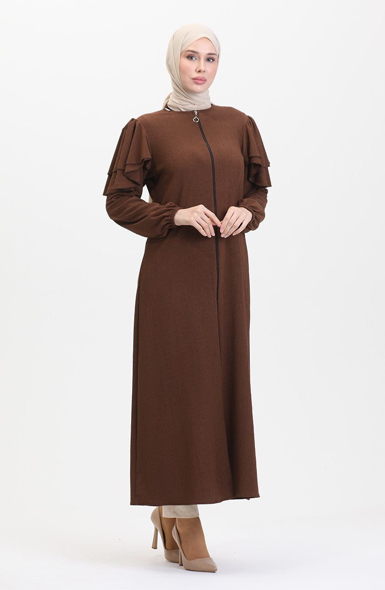 Abaya Avec Manches à Froufrous 1050-06 Marron 1050-06