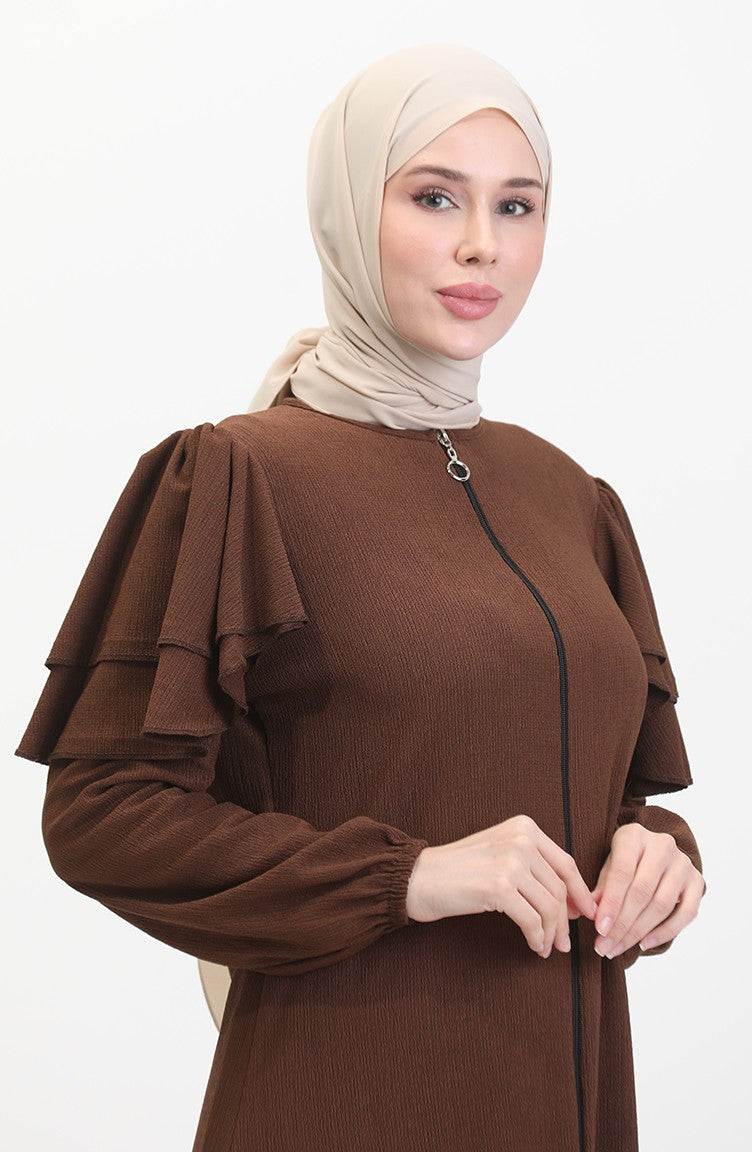 Abaya Avec Manches à Froufrous 1050-06 Marron 1050-06