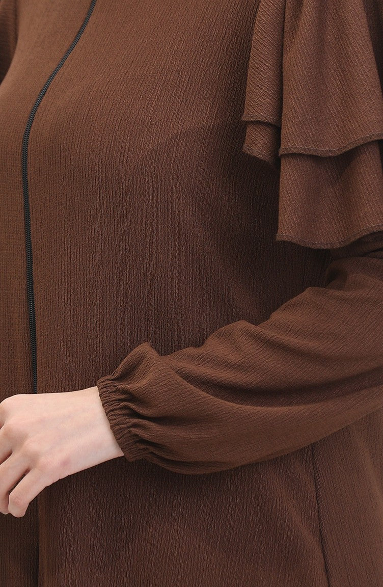 Abaya Avec Manches à Froufrous 1050-06 Marron 1050-06