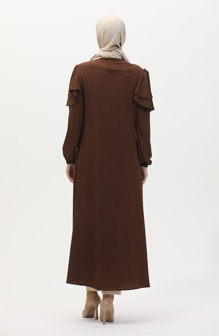 Abaya Avec Manches à Froufrous 1050-06 Marron 1050-06