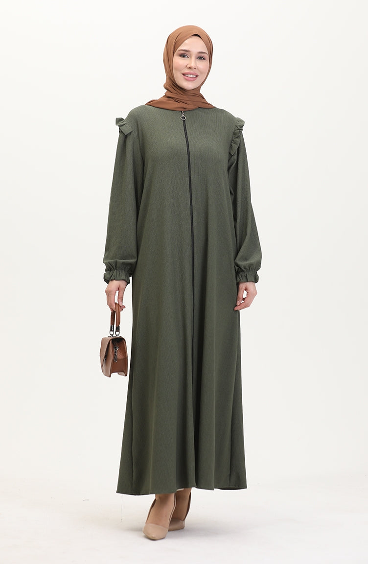 Abaya à Froufrous 1055-01 Khaki 1055-01