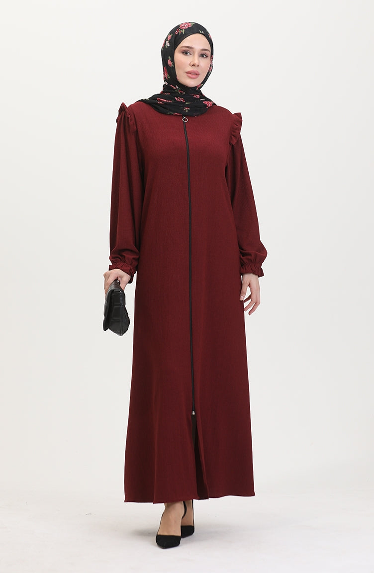 Abaya à Froufrous 1055-03 Rouge Claret 1055-03