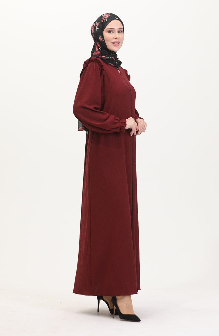 Abaya à Froufrous 1055-03 Rouge Claret 1055-03