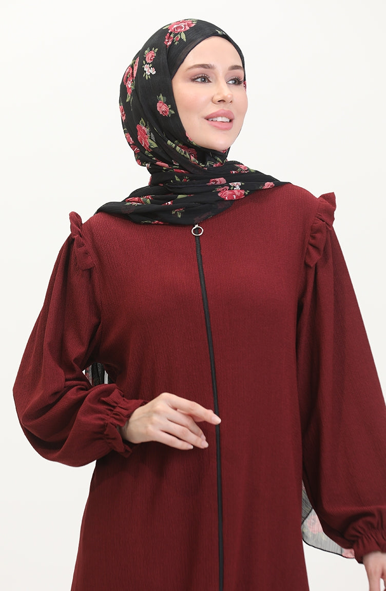 Abaya à Froufrous 1055-03 Rouge Claret 1055-03