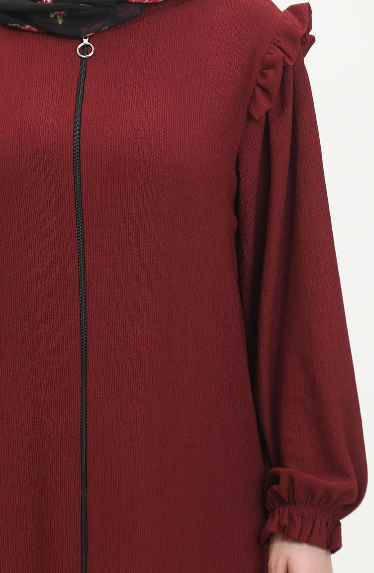 Abaya à Froufrous 1055-03 Rouge Claret 1055-03