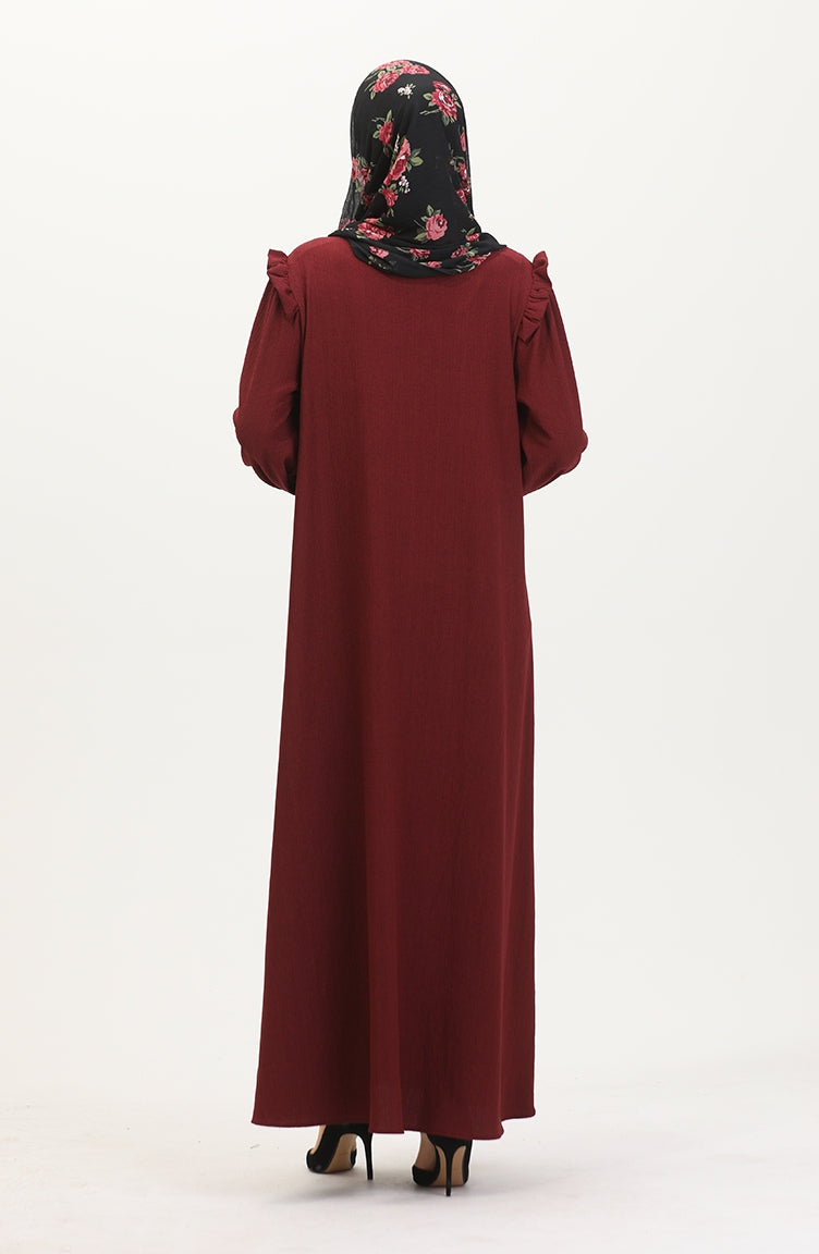 Abaya à Froufrous 1055-03 Rouge Claret 1055-03