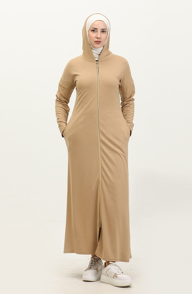 Abaya A Fermeture 2140-08 Beige Foncé 2140-08
