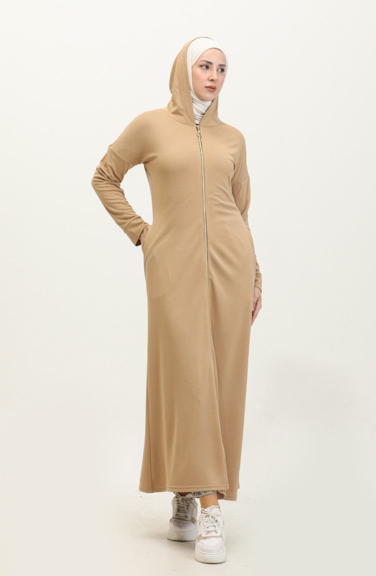 Abaya A Fermeture 2140-08 Beige Foncé 2140-08