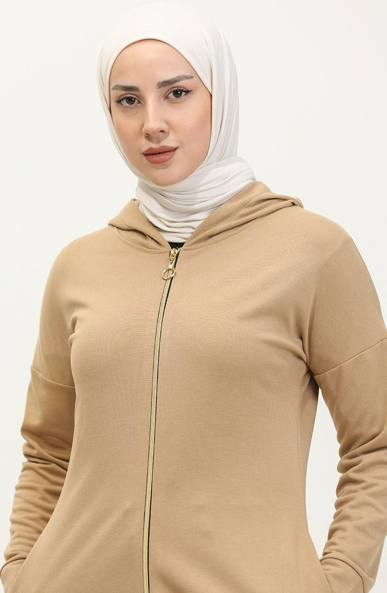 Abaya A Fermeture 2140-08 Beige Foncé 2140-08