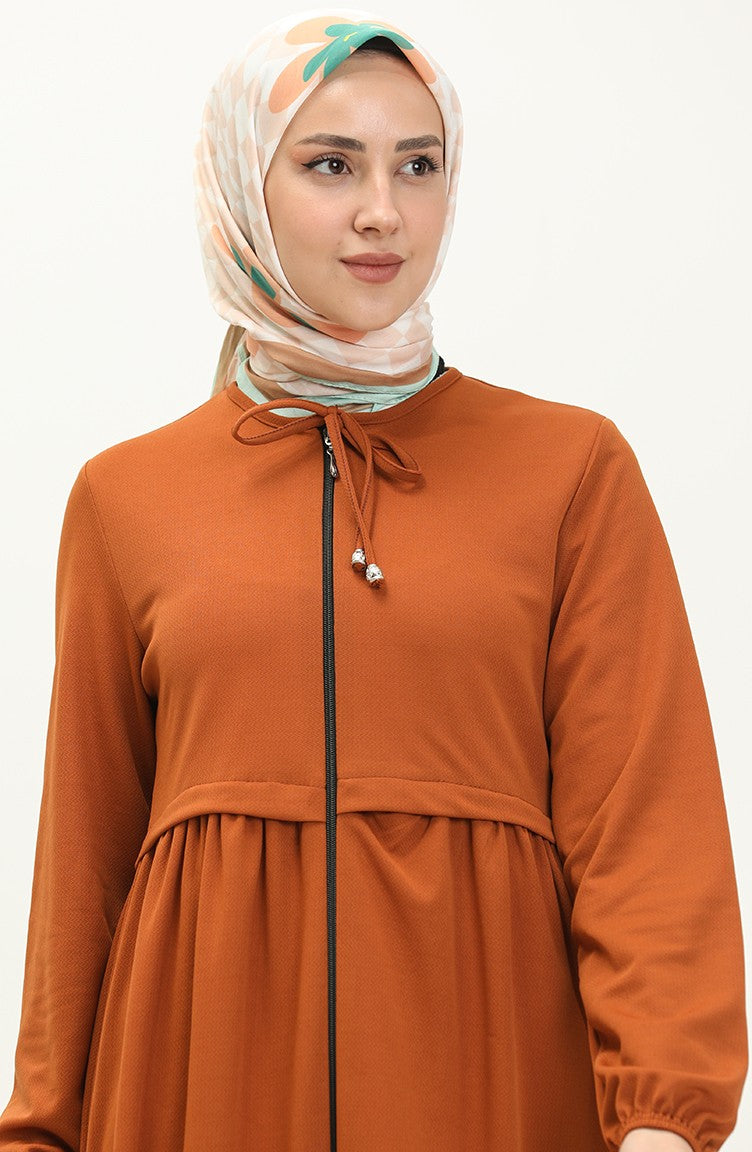Abaya Plissée à Glissière 0569-01 Tabac 0569-01