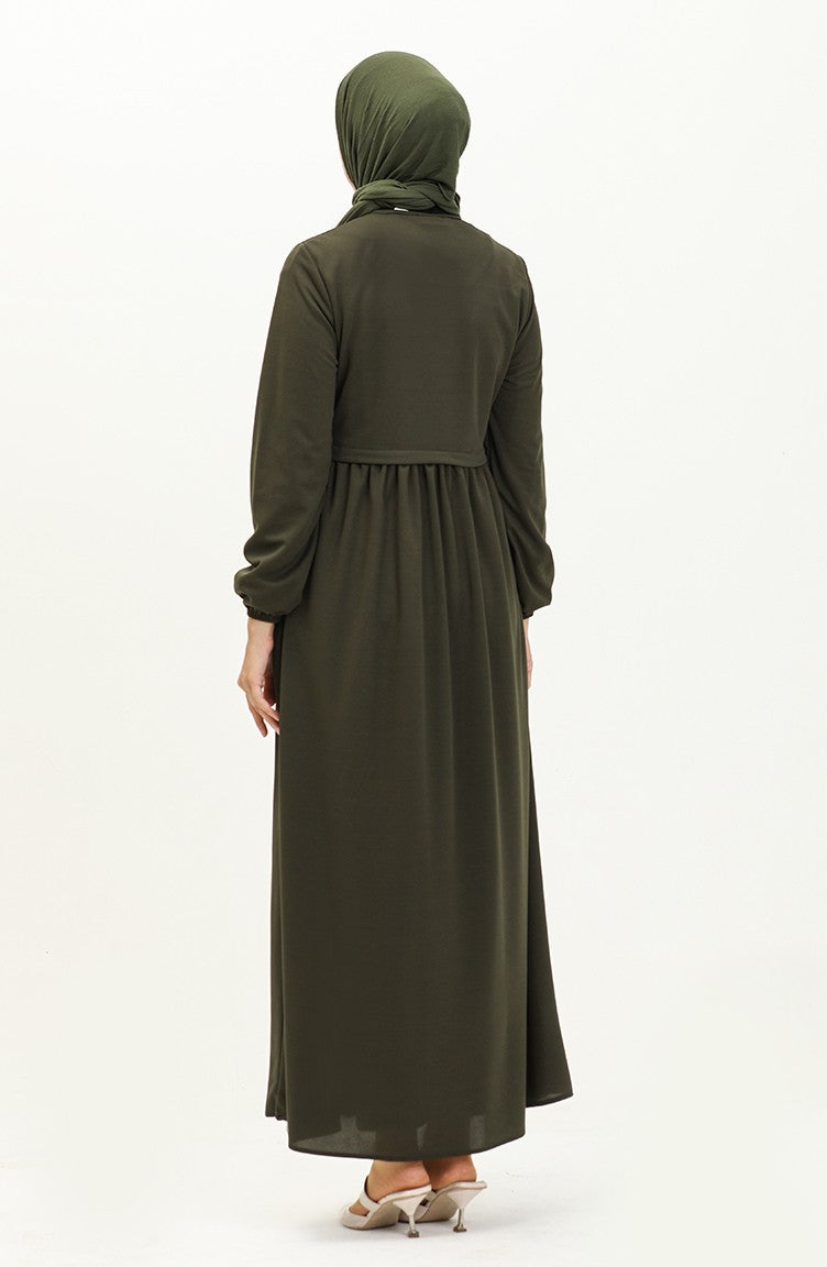 Abaya à Fermeture 0569-03 Khaki 0569-03