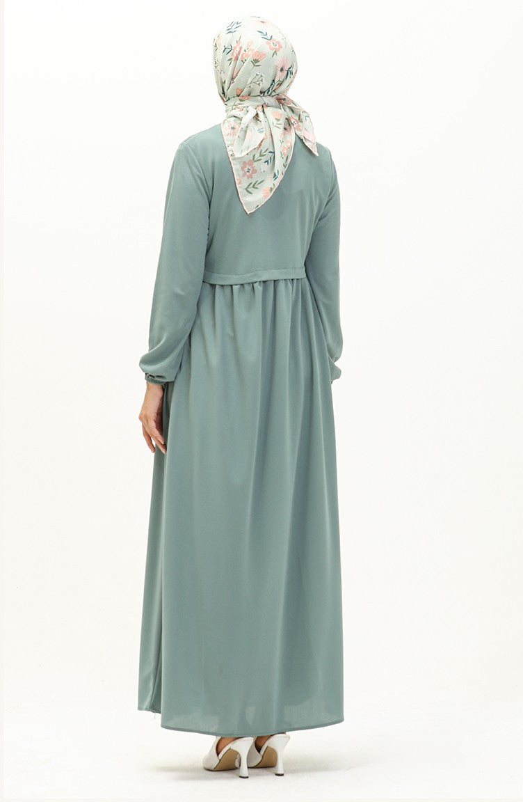 Abaya à Fermeture 0569-06 Vert Menthe 0569-06