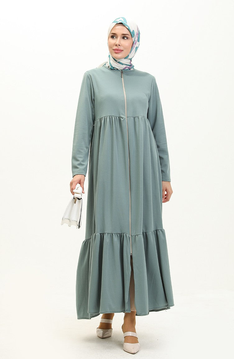 Abaya Froncee A Fermeture 0695-09 Vert Menthe 0695-09