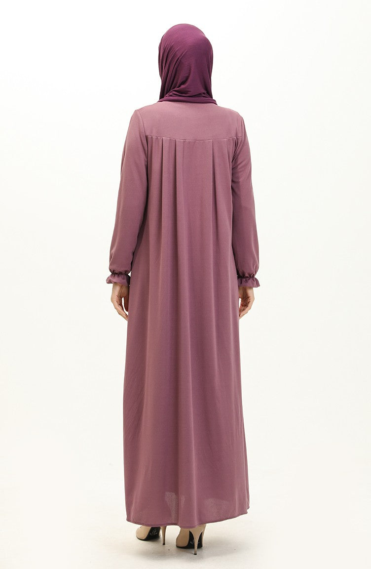 Abaya à Fermeture 0702-04 Lila Foncé 0702-04