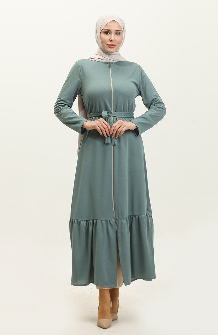 Abaya Avec Ceinture Et Ourlet Froncé 0703-01 Vert 0703-01