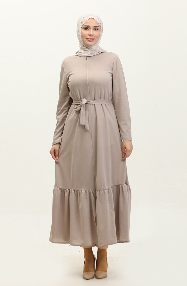 Abaya Avec Ceinture Et Ourlet Fronce 0703-07 Vison 0703-07