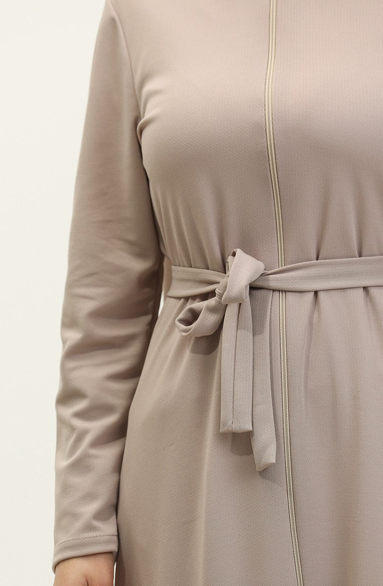 Abaya Avec Ceinture Et Ourlet Fronce 0703-07 Vison 0703-07