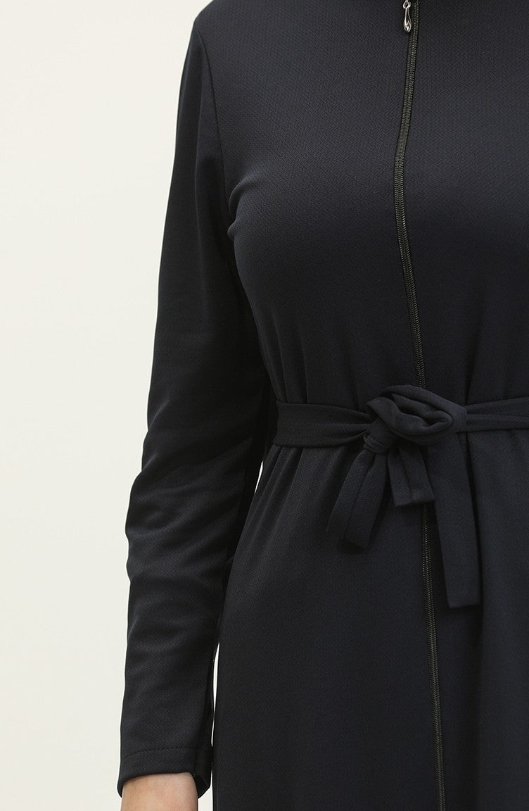 Abaya Avec Ceinture Et Ourlet Froncé 0703-10 Bleu Marine 0703-10