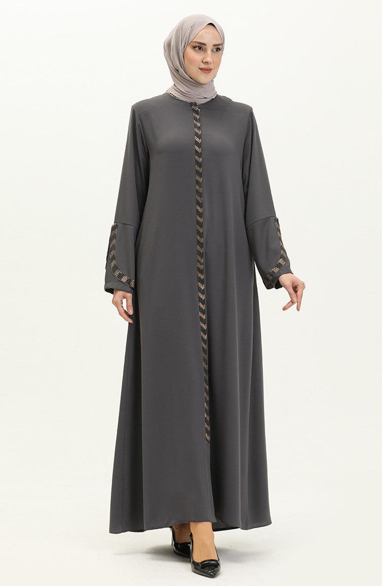 Abaya Zippée Grande Taille 5032-06 Gris 5032-06