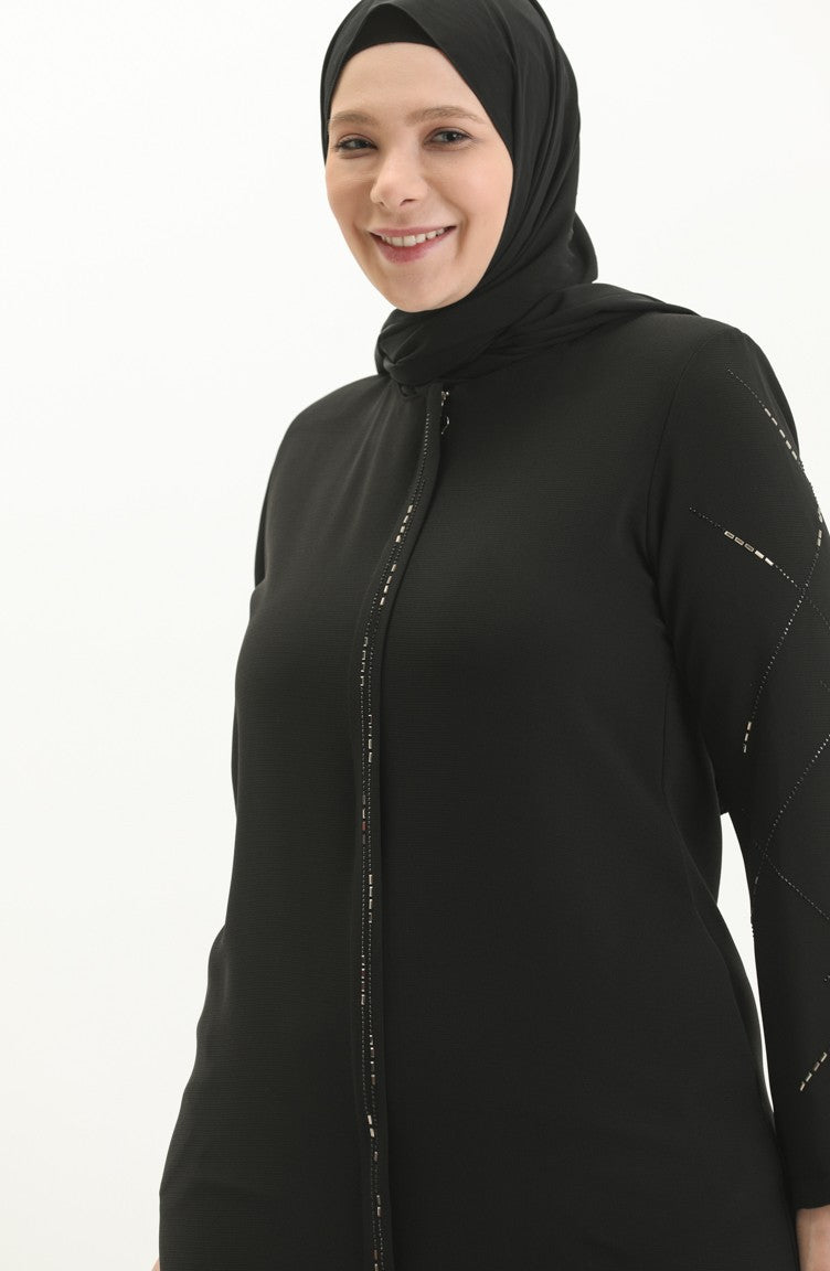 Abaya Imprimé Pierre Grande Taille 5045-01 Noir 5045-01