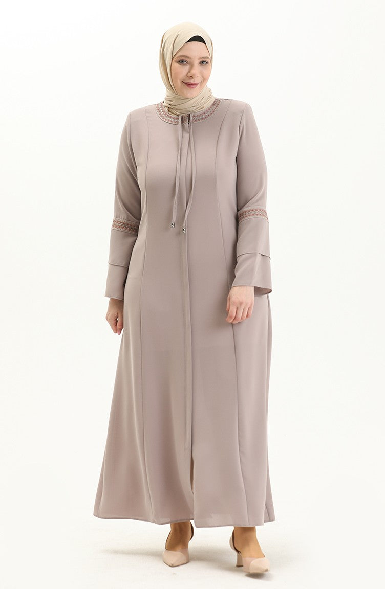 Abaya Brodée Grande Taille 5046-05 Crème 5046-05