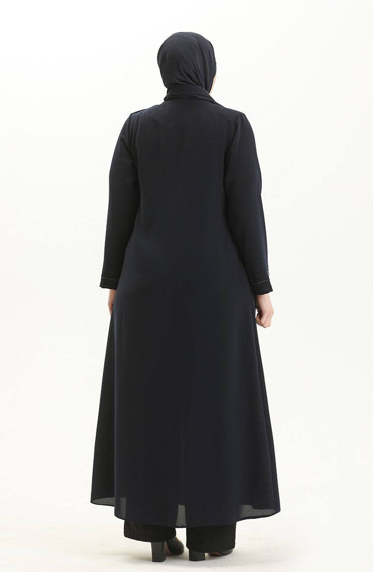 Abaya en Pierre de Grande Taille 5048-02 Bleu Marine 5048-02