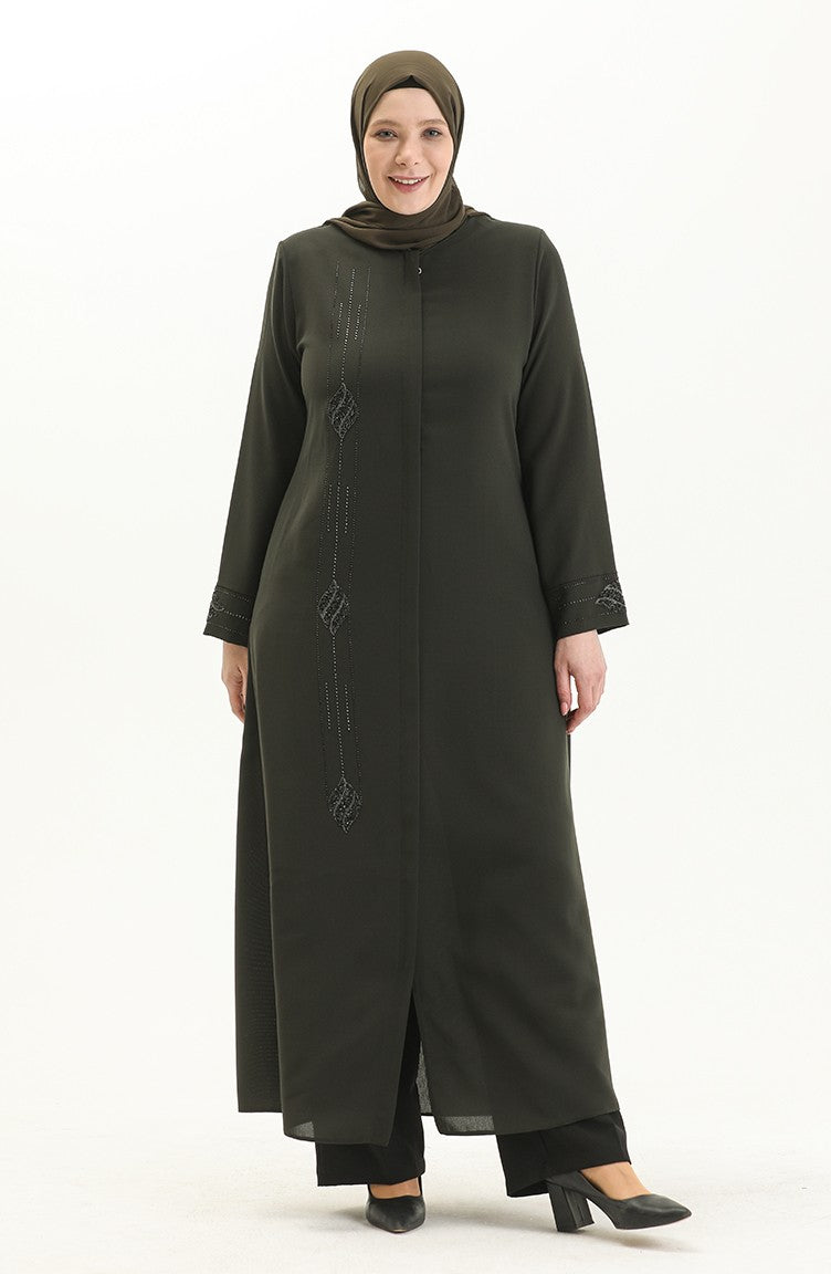 Abaya Imprimé Pierre Grande Taille 5048-03 Khaki 5048-03