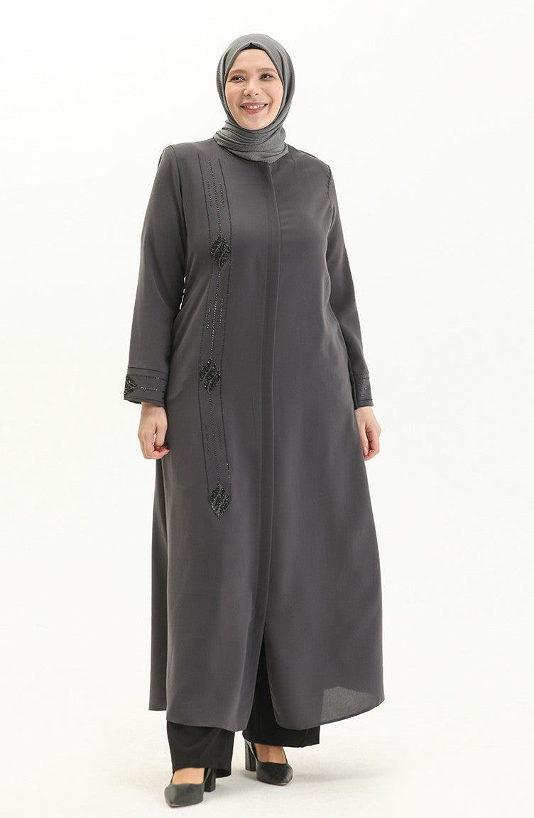 Abaya Imprimé Pierre Grande Taille 5048-05 Gris 5048-05