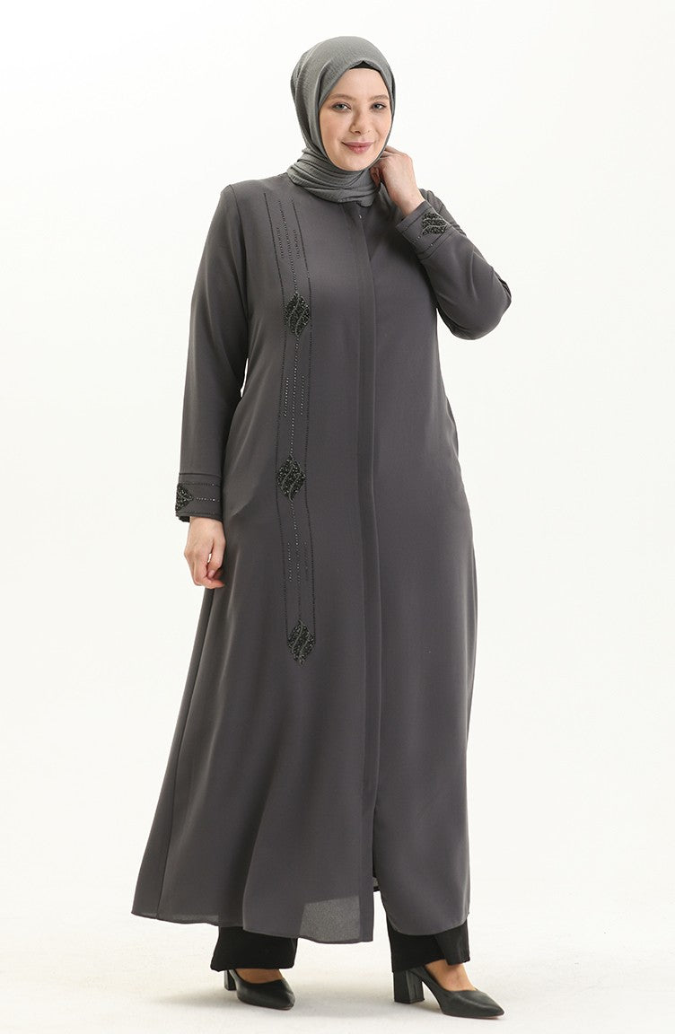 Abaya Imprimé Pierre Grande Taille 5048-05 Gris 5048-05