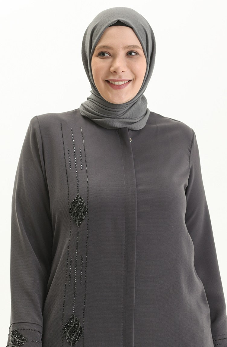 Abaya Imprimé Pierre Grande Taille 5048-05 Gris 5048-05