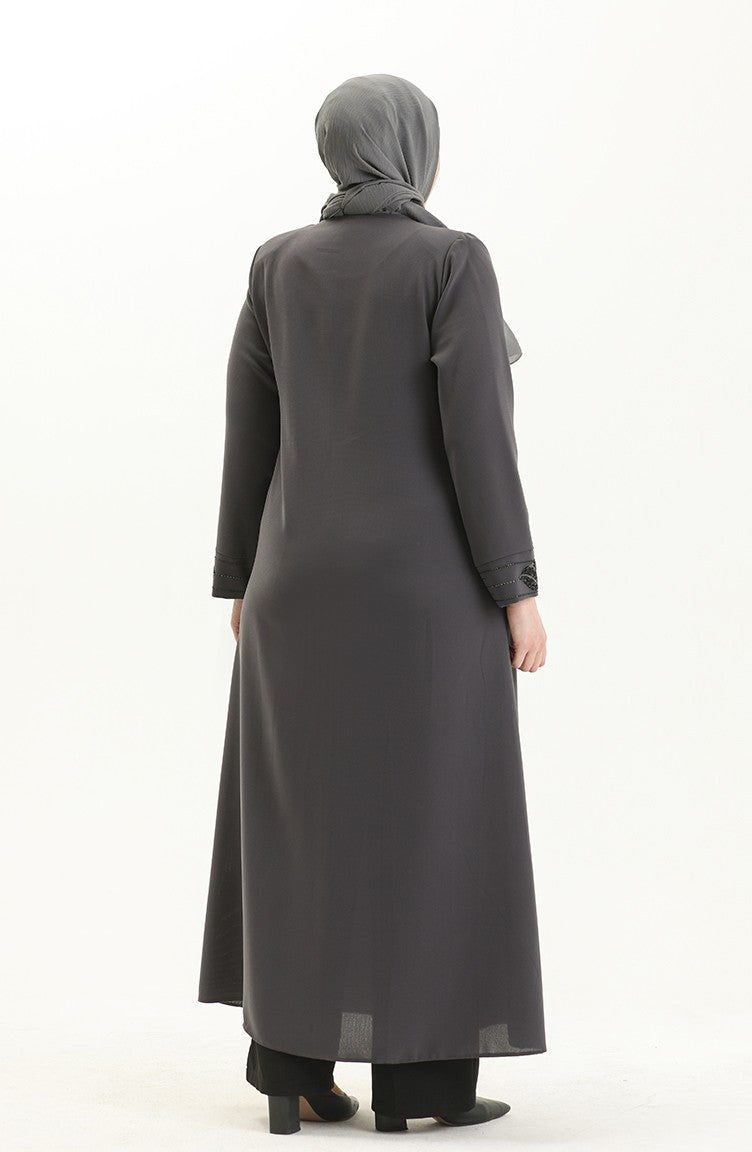 Abaya Imprimé Pierre Grande Taille 5048-05 Gris 5048-05