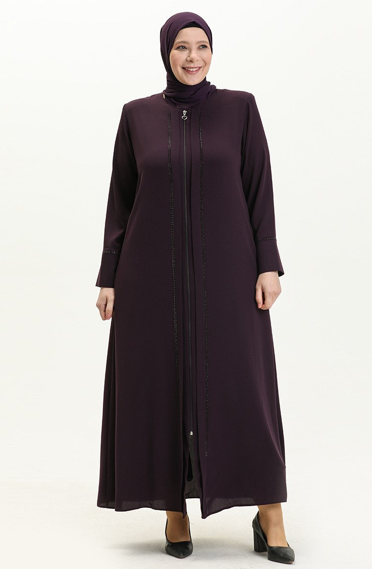 Abaya en Pierre Grande Taille 5050-04 Plum 5050-04