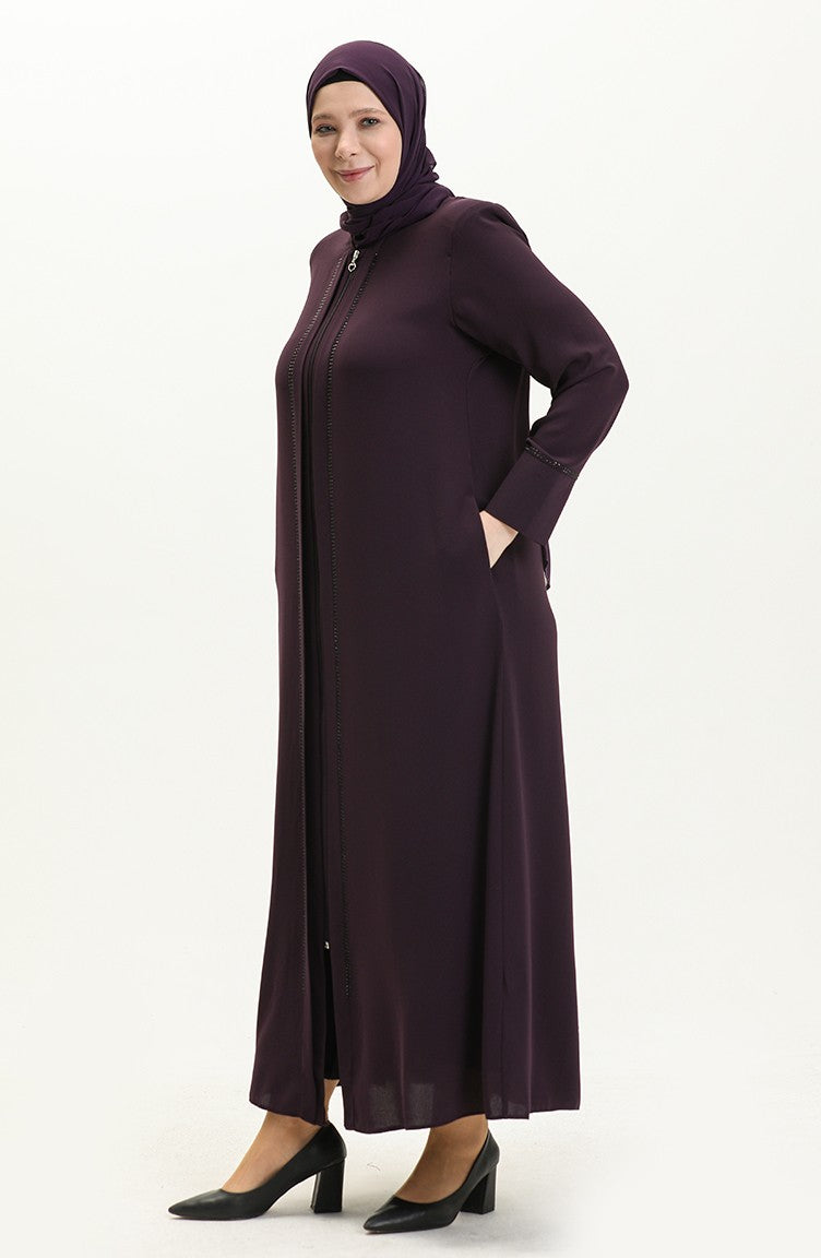 Abaya en Pierre Grande Taille 5050-04 Plum 5050-04