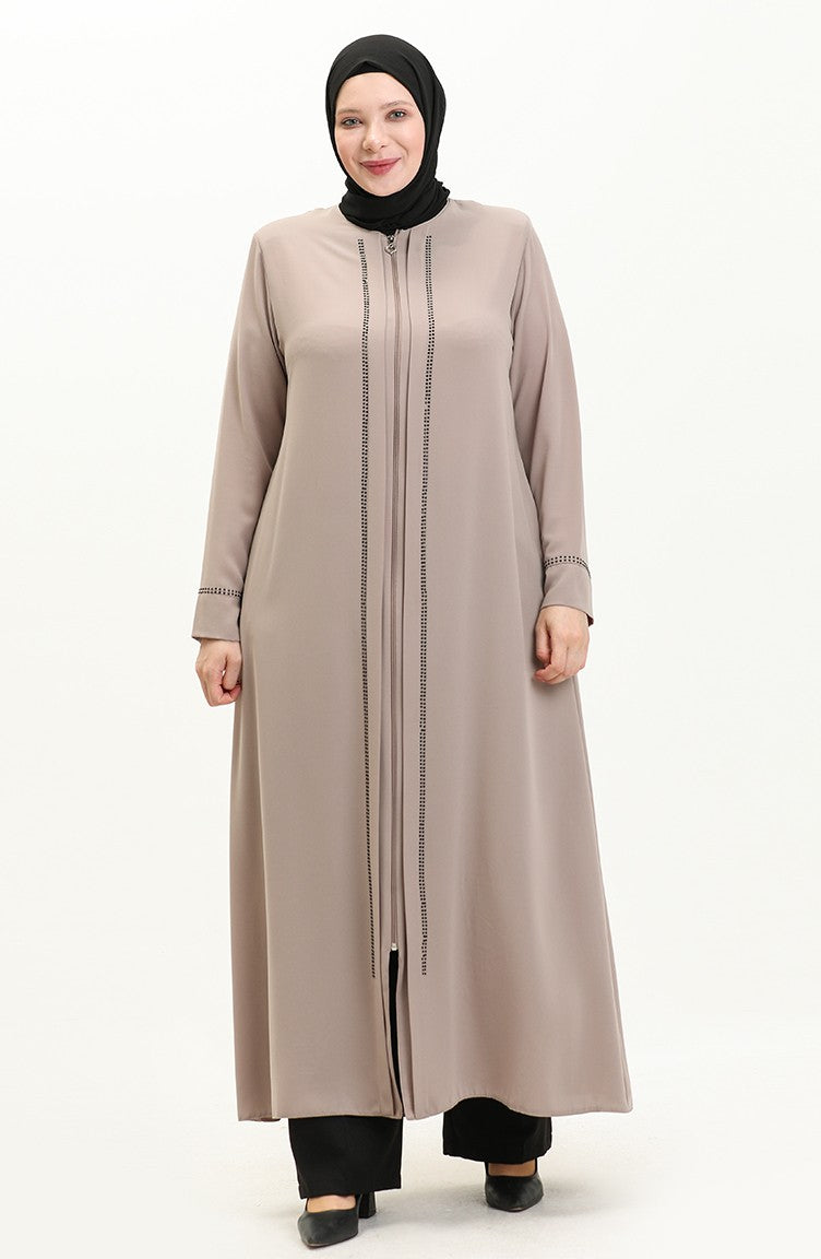 Abaya en Pierre de Grande Taille 5050-07 Crème5050-07