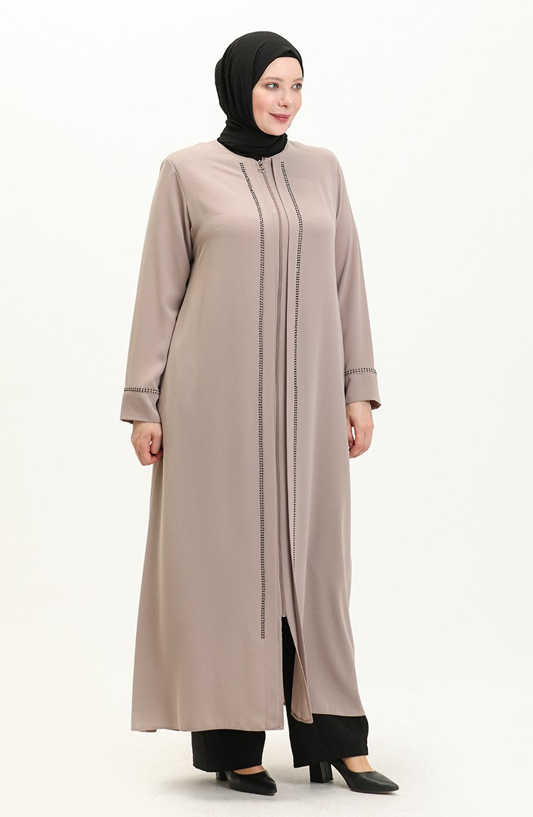 Abaya en Pierre de Grande Taille 5050-07 Crème5050-07