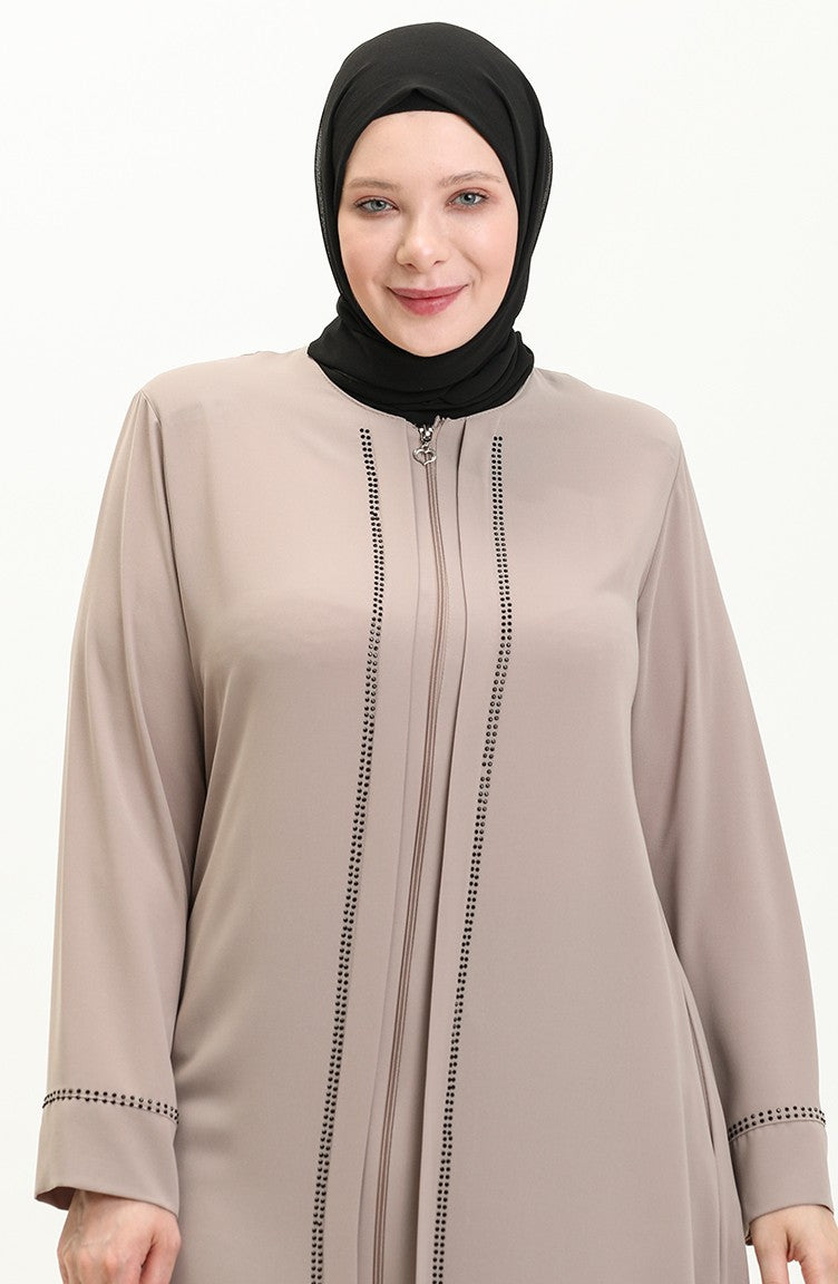 Abaya en Pierre de Grande Taille 5050-07 Crème5050-07