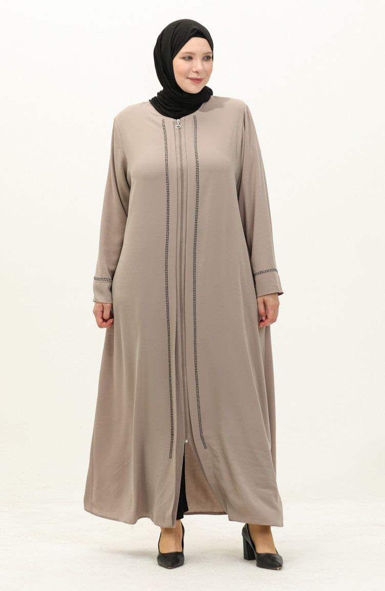 Abaya en Pierre de Grande Taille 5051-07 Crème 5051-07