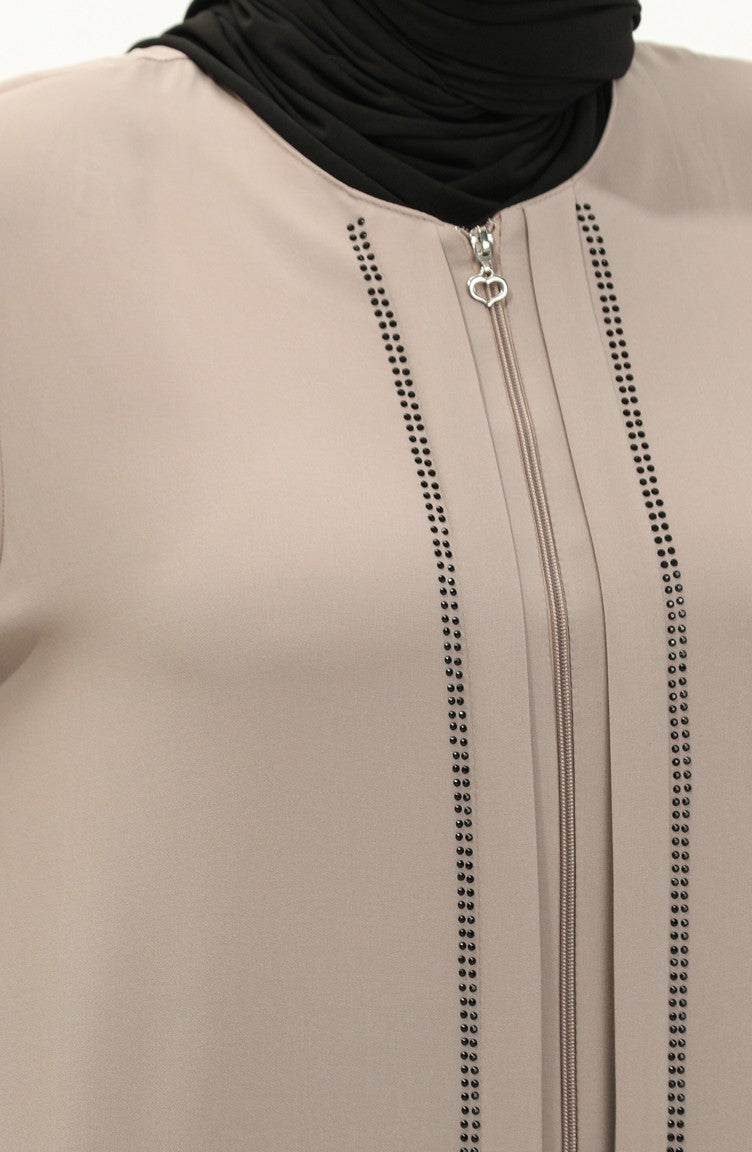 Abaya en Pierre de Grande Taille 5051-07 Crème 5051-07