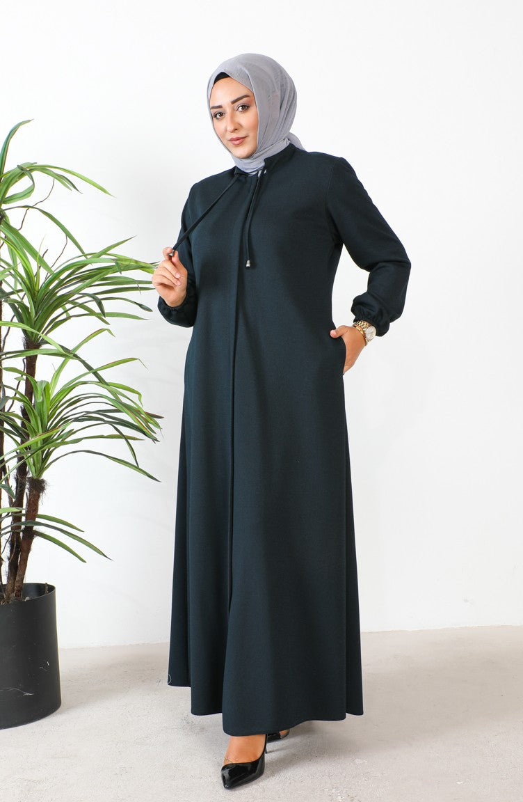 Abaya Fermeture Cachée Grande Taille 5056-05 Pétrole 5056-05