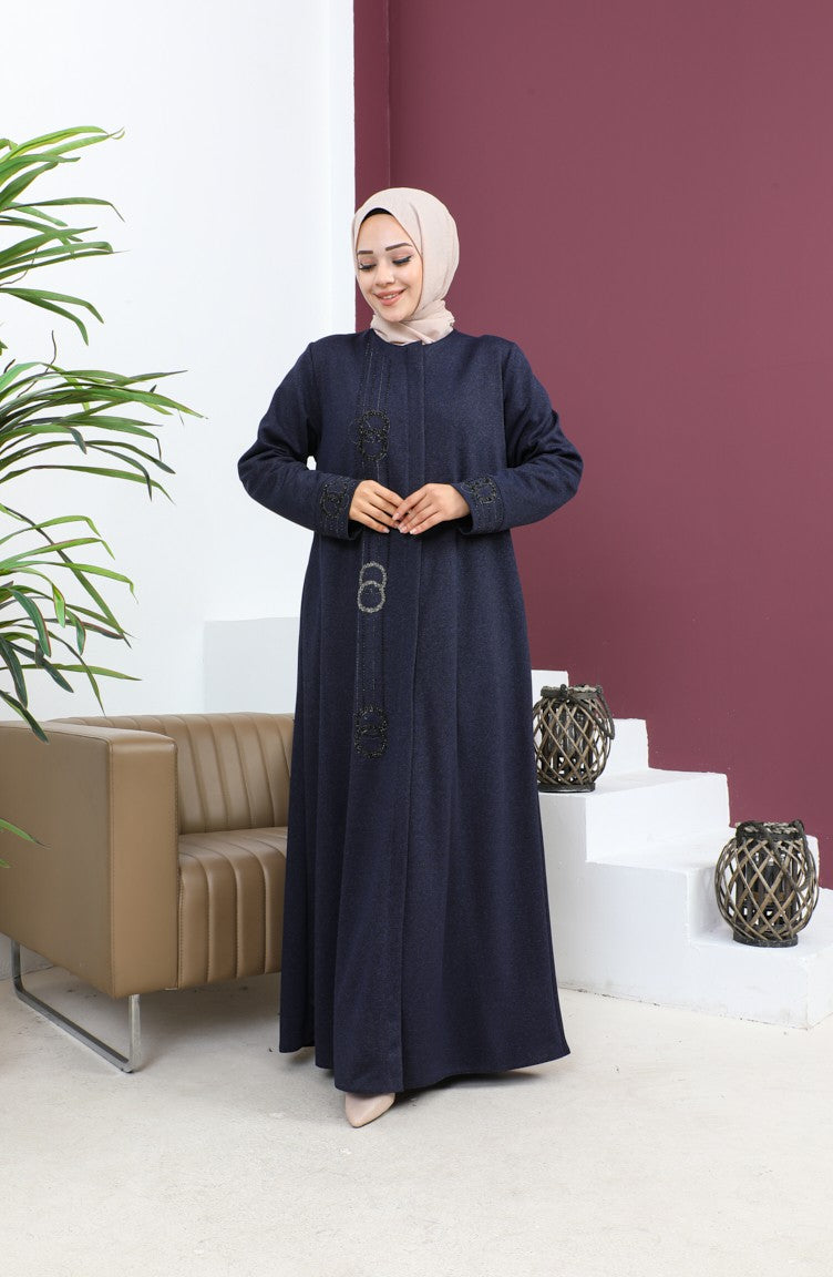 Abaya Stoned Grande Taille 5063-05 Bleu Marine 5063-05