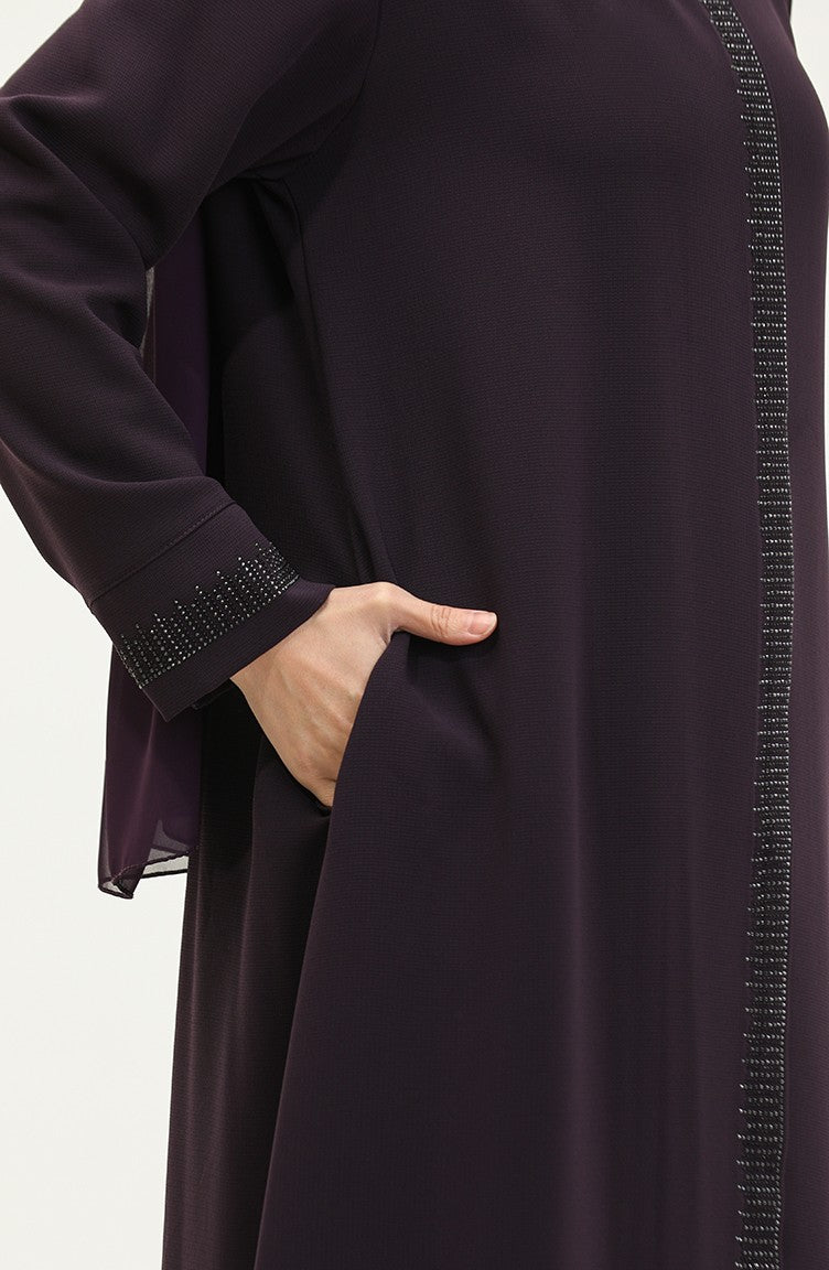 Abaya Imprimé Pierre Grande Taille 5067-04 Prune 5067-04