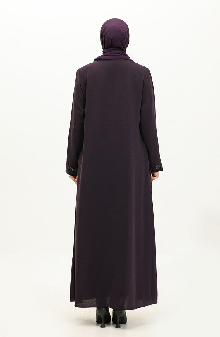 Abaya Imprimé Pierre Grande Taille 5067-04 Prune 5067-04