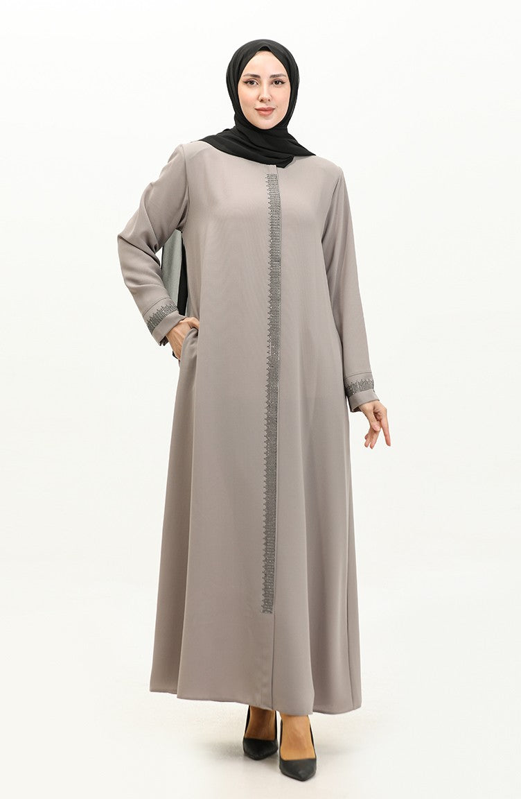 Abaya Pierre Imprimée Grande Taille 5067-07 Vison 5067-07