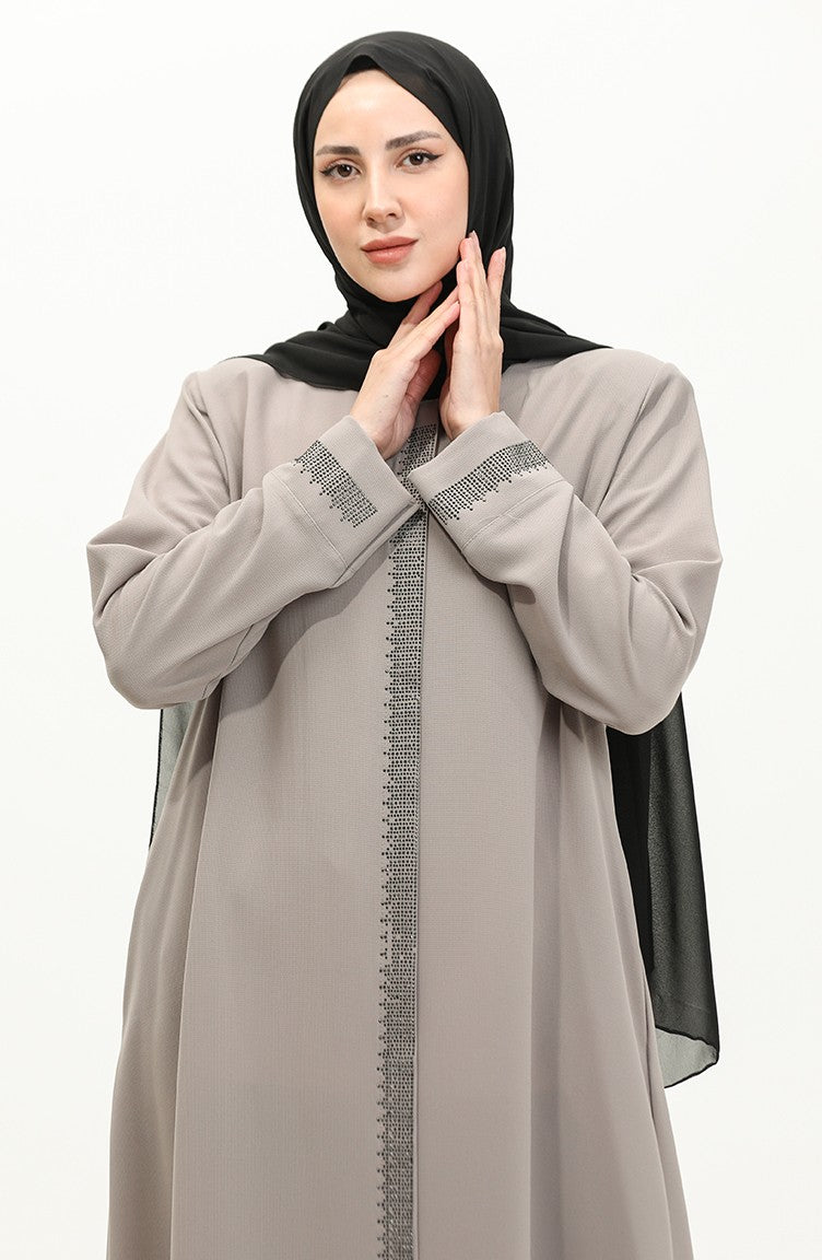 Abaya Pierre Imprimée Grande Taille 5067-07 Vison 5067-07