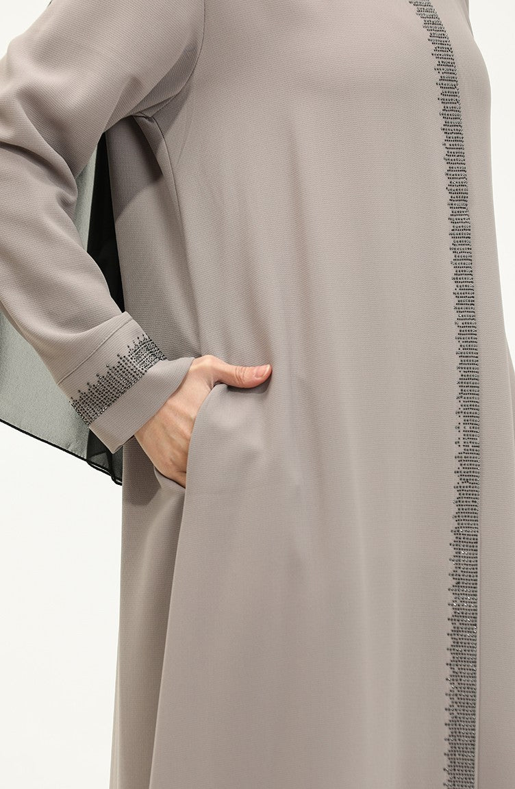 Abaya Pierre Imprimée Grande Taille 5067-07 Vison 5067-07