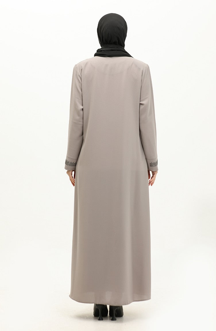 Abaya Pierre Imprimée Grande Taille 5067-07 Vison 5067-07