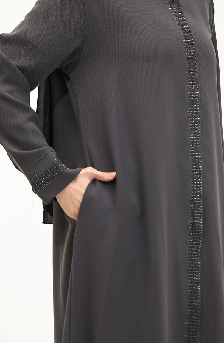 Abaya Imprimé Pierre Grande Taille 5067-06 Fumé 5067-06