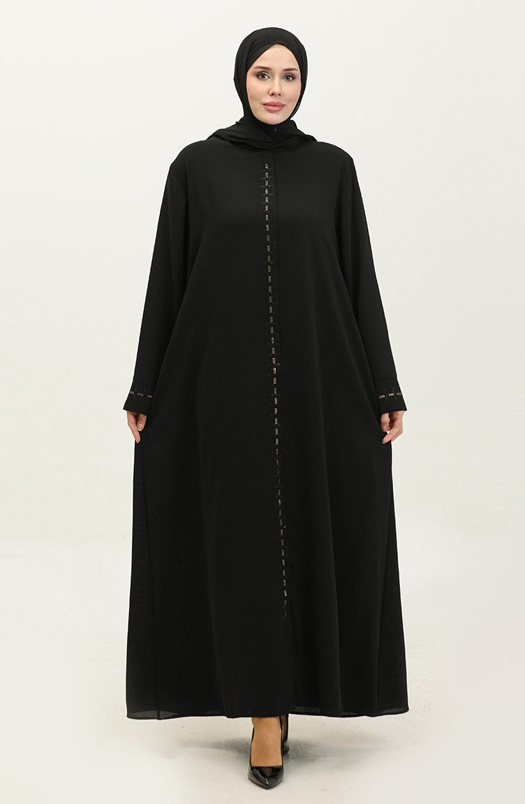 Abaya Avec Fermeture Cachée Grande Taille 5068-01 Noir 5068-01